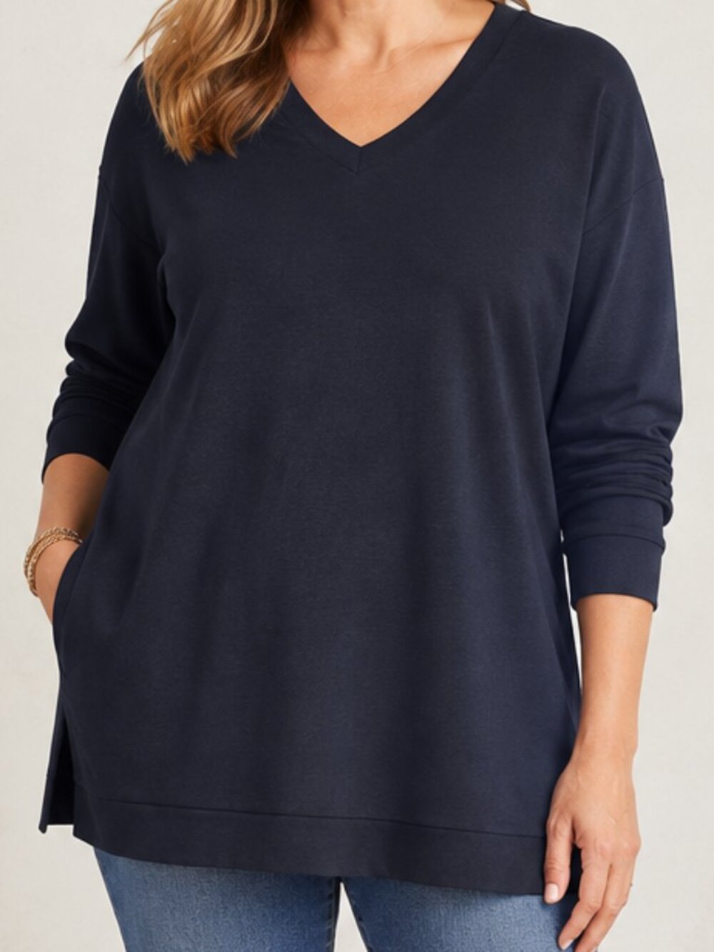 J.Jill Simply Supima V-Neck Tunic XL Tall Navy 100% Supima Cotton